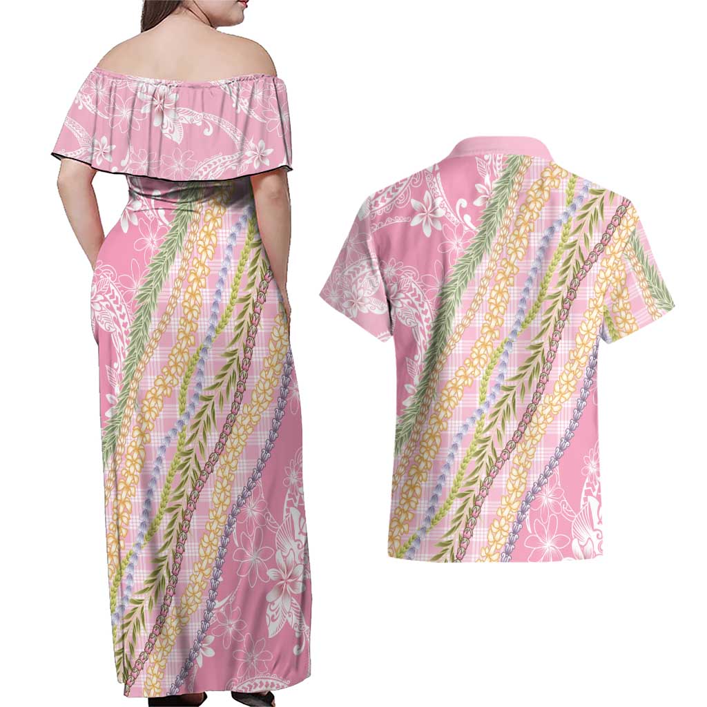 Pink Palaka Hawaii Leis Couples Matching Off Shoulder Maxi Dress and Hawaiian Shirt Hawaiian-plaid Elegant Tropical Vibes LT14 - Polynesian Pride