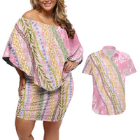 Pink Palaka Hawaii Leis Couples Matching Off Shoulder Short Dress and Hawaiian Shirt Hawaiian-plaid Elegant Tropical Vibes LT14 Pink - Polynesian Pride