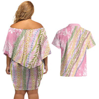 Pink Palaka Hawaii Leis Couples Matching Off Shoulder Short Dress and Hawaiian Shirt Hawaiian-plaid Elegant Tropical Vibes LT14 - Polynesian Pride