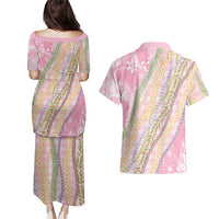Pink Palaka Hawaii Leis Couples Matching Puletasi and Hawaiian Shirt Hawaiian-plaid Elegant Tropical Vibes LT14 - Polynesian Pride