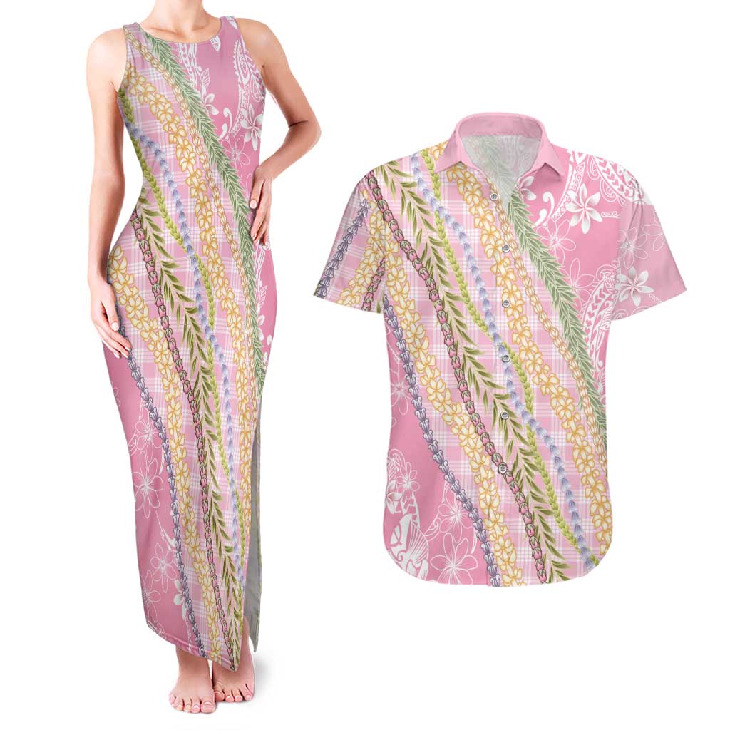 Pink Palaka Hawaii Leis Couples Matching Tank Maxi Dress and Hawaiian Shirt Hawaiian-plaid Elegant Tropical Vibes LT14 Pink - Polynesian Pride