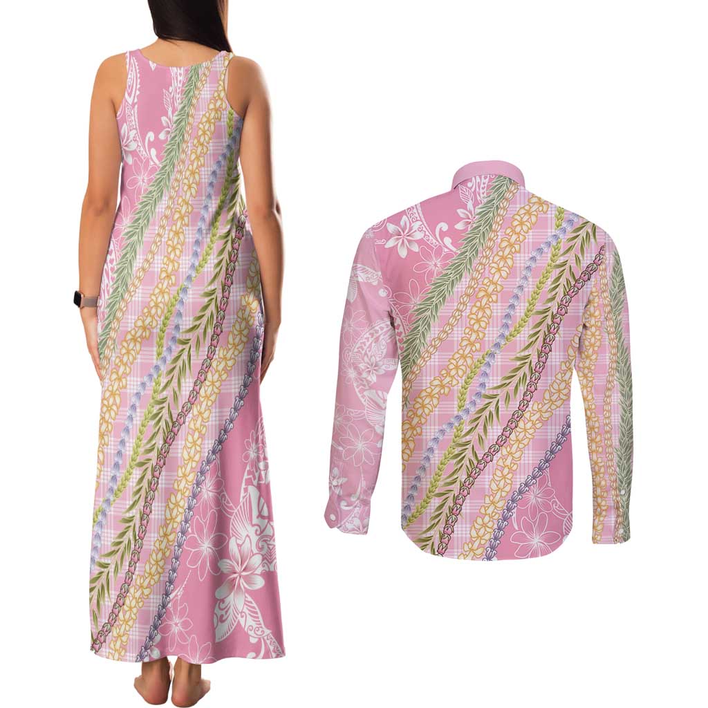 Pink Palaka Hawaii Leis Couples Matching Tank Maxi Dress and Long Sleeve Button Shirt Hawaiian-plaid Elegant Tropical Vibes LT14 - Polynesian Pride