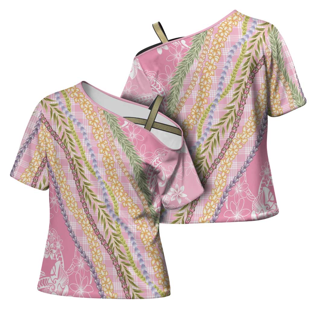Pink Palaka Hawaii Leis Cross Shoulder Shirt Hawaiian-plaid Elegant Tropical Vibes LT14 - Polynesian Pride