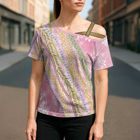 Pink Palaka Hawaii Leis Cross Shoulder Shirt Hawaiian-plaid Elegant Tropical Vibes LT14 - Polynesian Pride