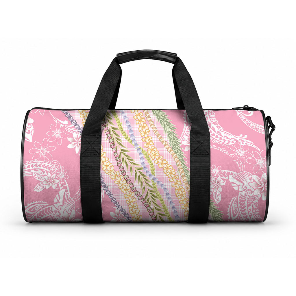 Pink Palaka Hawaii Leis Duffle Bag Hawaiian-plaid Elegant Tropical Vibes