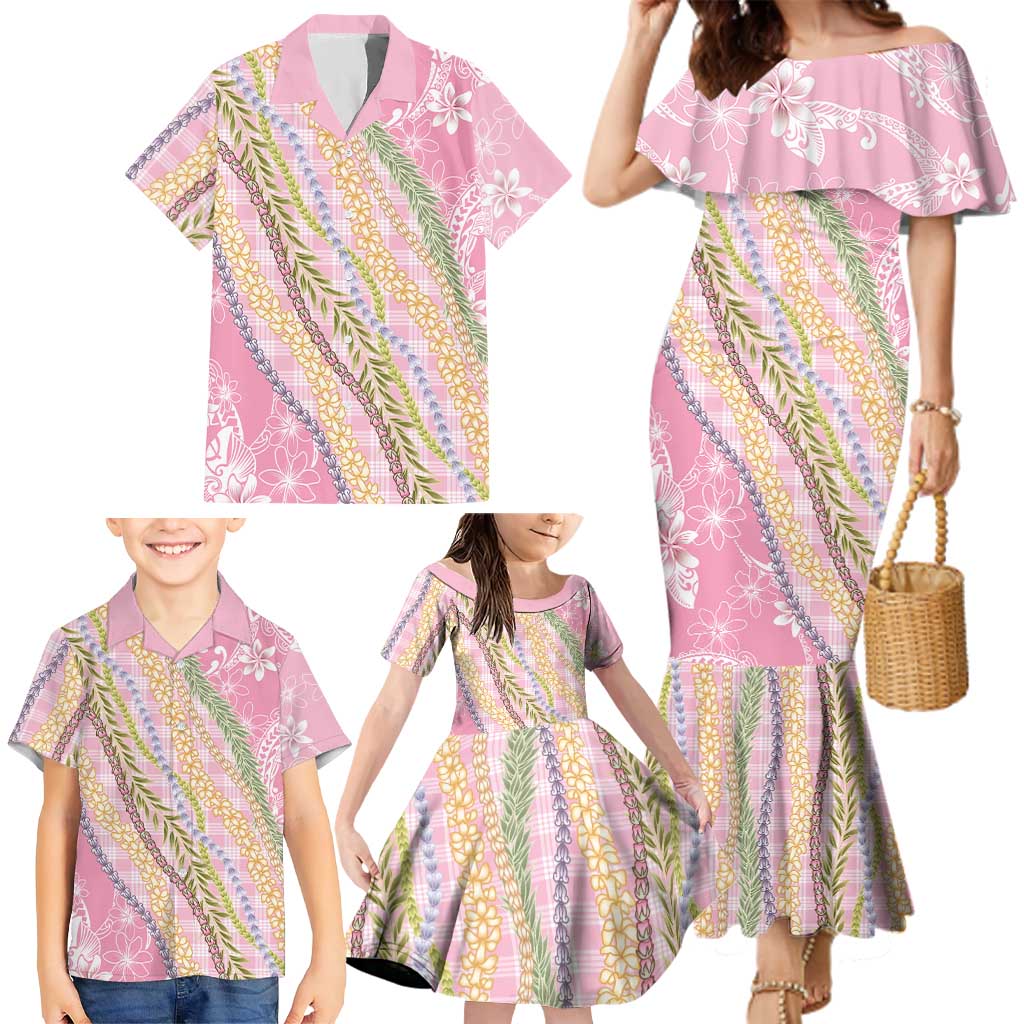 Pink Palaka Hawaii Leis Family Matching Mermaid Dress and Hawaiian Shirt Hawaiian-plaid Elegant Tropical Vibes - Polynesian Pride