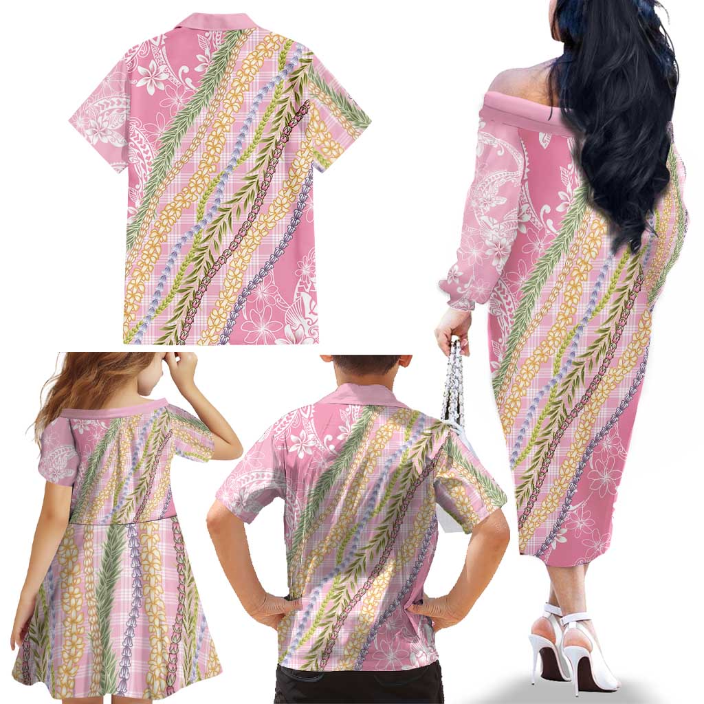 Pink Palaka Hawaii Leis Family Matching Off The Shoulder Long Sleeve Dress and Hawaiian Shirt Hawaiian-plaid Elegant Tropical Vibes LT14 - Polynesian Pride