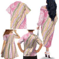 Pink Palaka Hawaii Leis Family Matching Off The Shoulder Long Sleeve Dress and Hawaiian Shirt Hawaiian-plaid Elegant Tropical Vibes LT14 - Polynesian Pride