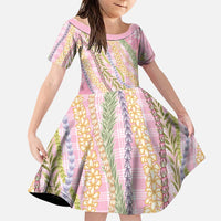 Pink Palaka Hawaii Leis Family Matching Off Shoulder Maxi Dress and Hawaiian Shirt Hawaiian-plaid Elegant Tropical Vibes LT14 Daughter's Dress Pink - Polynesian Pride