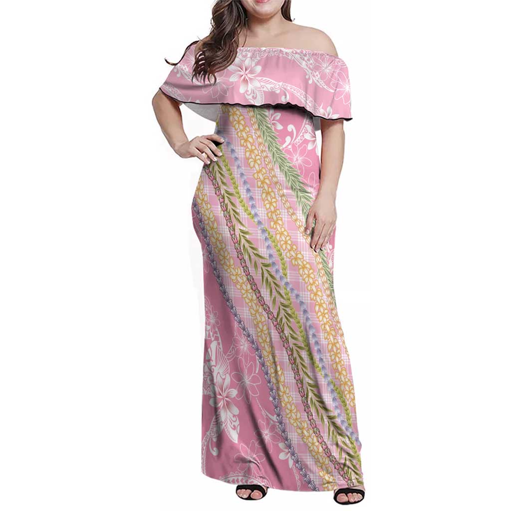 Pink Palaka Hawaii Leis Family Matching Off Shoulder Maxi Dress and Hawaiian Shirt Hawaiian-plaid Elegant Tropical Vibes LT14 Mom's Dress Pink - Polynesian Pride