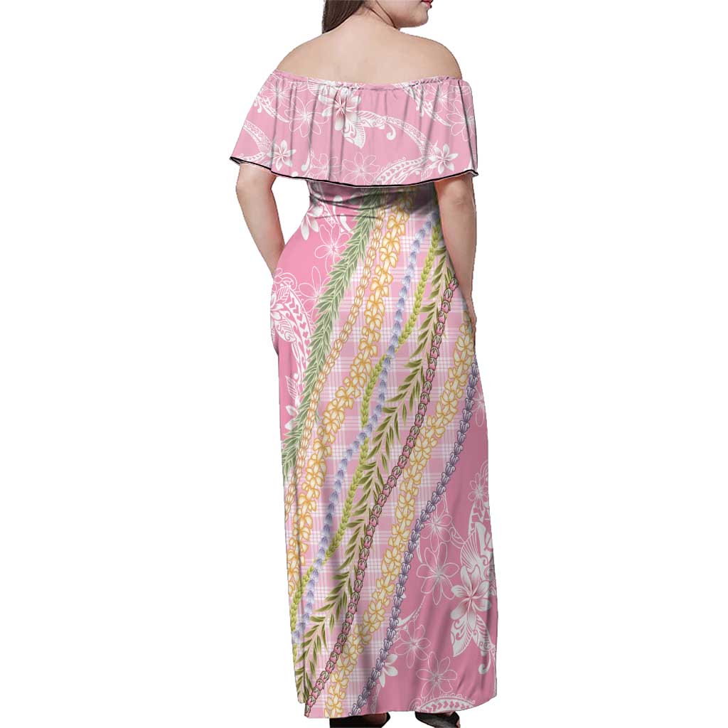 Pink Palaka Hawaii Leis Family Matching Off Shoulder Maxi Dress and Hawaiian Shirt Hawaiian-plaid Elegant Tropical Vibes LT14 - Polynesian Pride