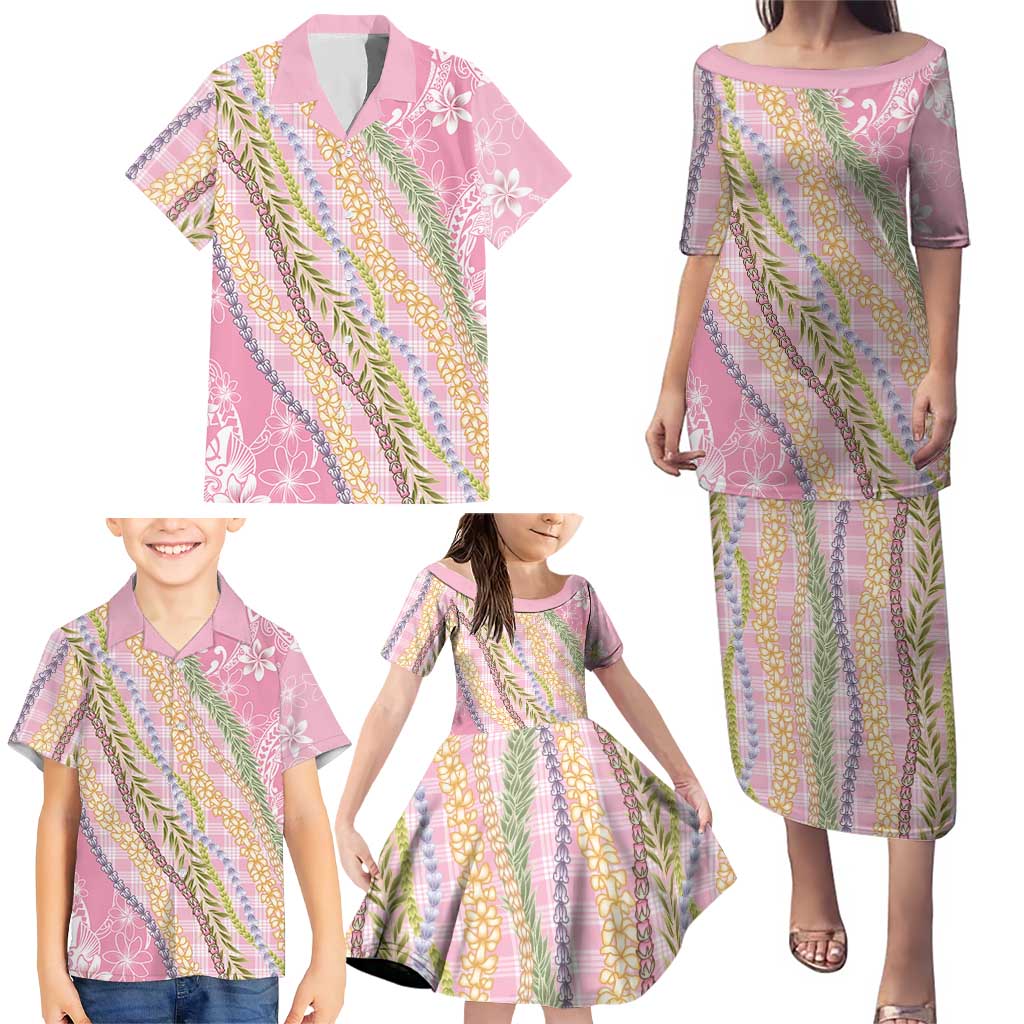 Pink Palaka Hawaii Leis Family Matching Puletasi and Hawaiian Shirt Hawaiian-plaid Elegant Tropical Vibes - Polynesian Pride