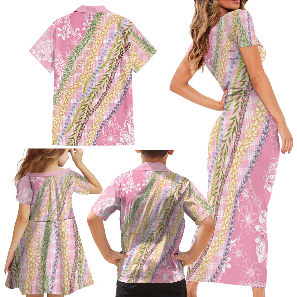 Pink Palaka Hawaii Leis Family Matching Short Sleeve Bodycon Dress and Hawaiian Shirt Hawaiian-plaid Elegant Tropical Vibes LT14 - Polynesian Pride