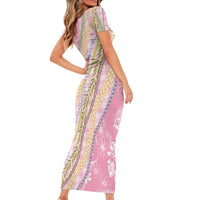 Pink Palaka Hawaii Leis Family Matching Short Sleeve Bodycon Dress and Hawaiian Shirt Hawaiian-plaid Elegant Tropical Vibes LT14 - Polynesian Pride