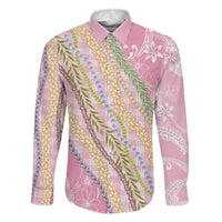 Pink Palaka Hawaii Leis Family Matching Summer Maxi Dress and Hawaiian Shirt Hawaiian-plaid Elegant Tropical Vibes LT14 Dad's Shirt - Long Sleeve Pink - Polynesian Pride