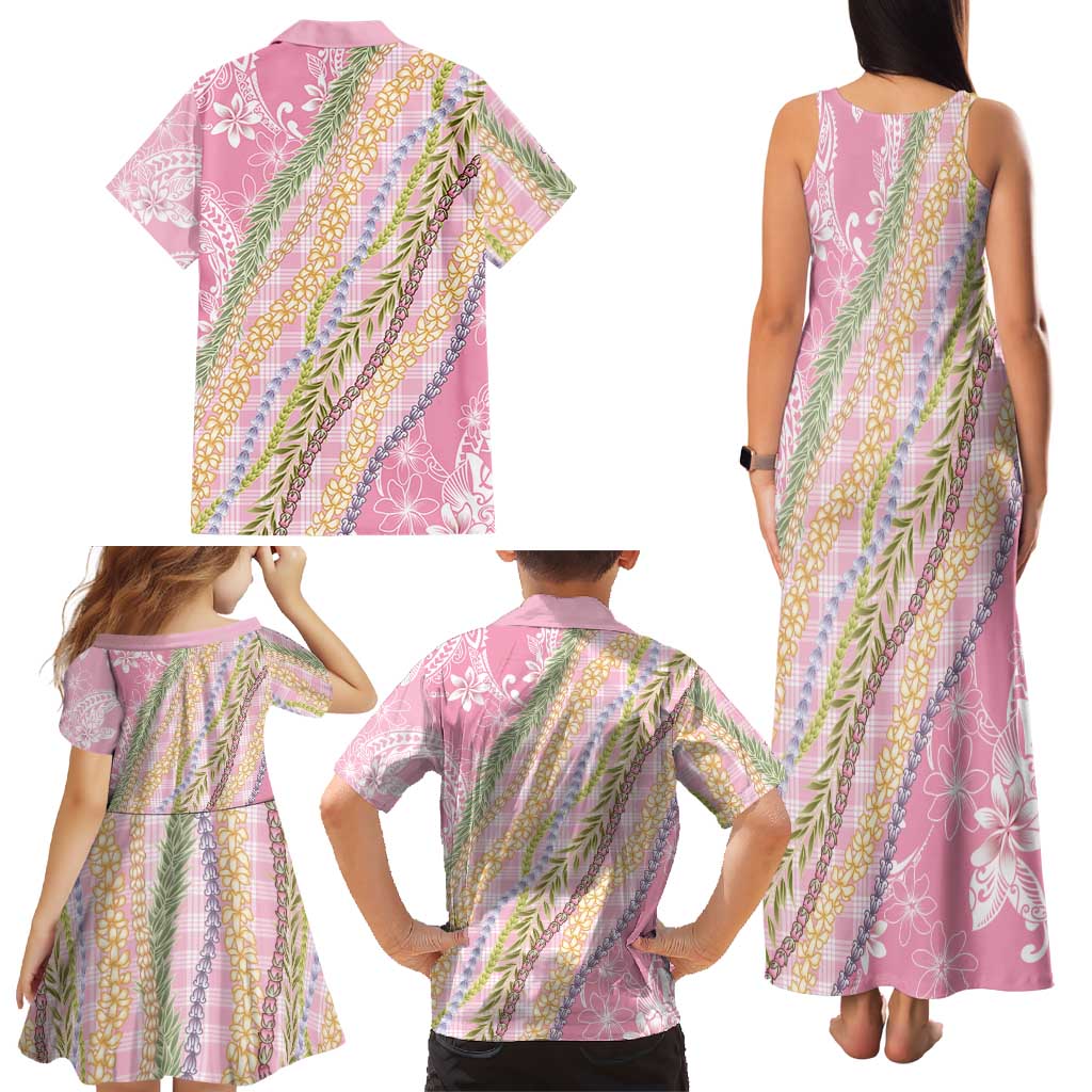 Pink Palaka Hawaii Leis Family Matching Tank Maxi Dress and Hawaiian Shirt Hawaiian-plaid Elegant Tropical Vibes LT14 - Polynesian Pride