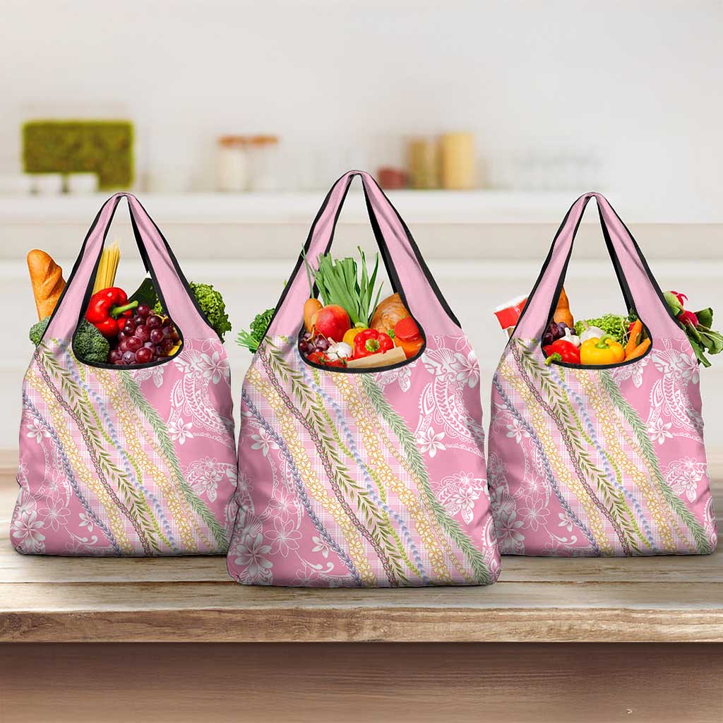 Pink Palaka Hawaii Leis Grocery Bag Hawaiian-plaid Elegant Tropical Vibes - Polynesian Pride
