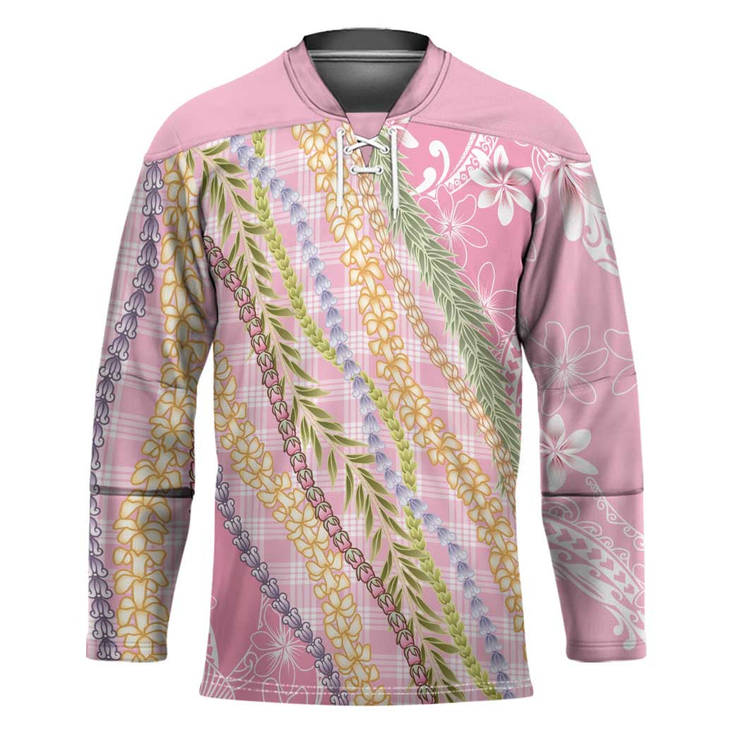 Pink Palaka Hawaii Leis Hockey Jersey Hawaiian-plaid Elegant Tropical Vibes - Polynesian Pride