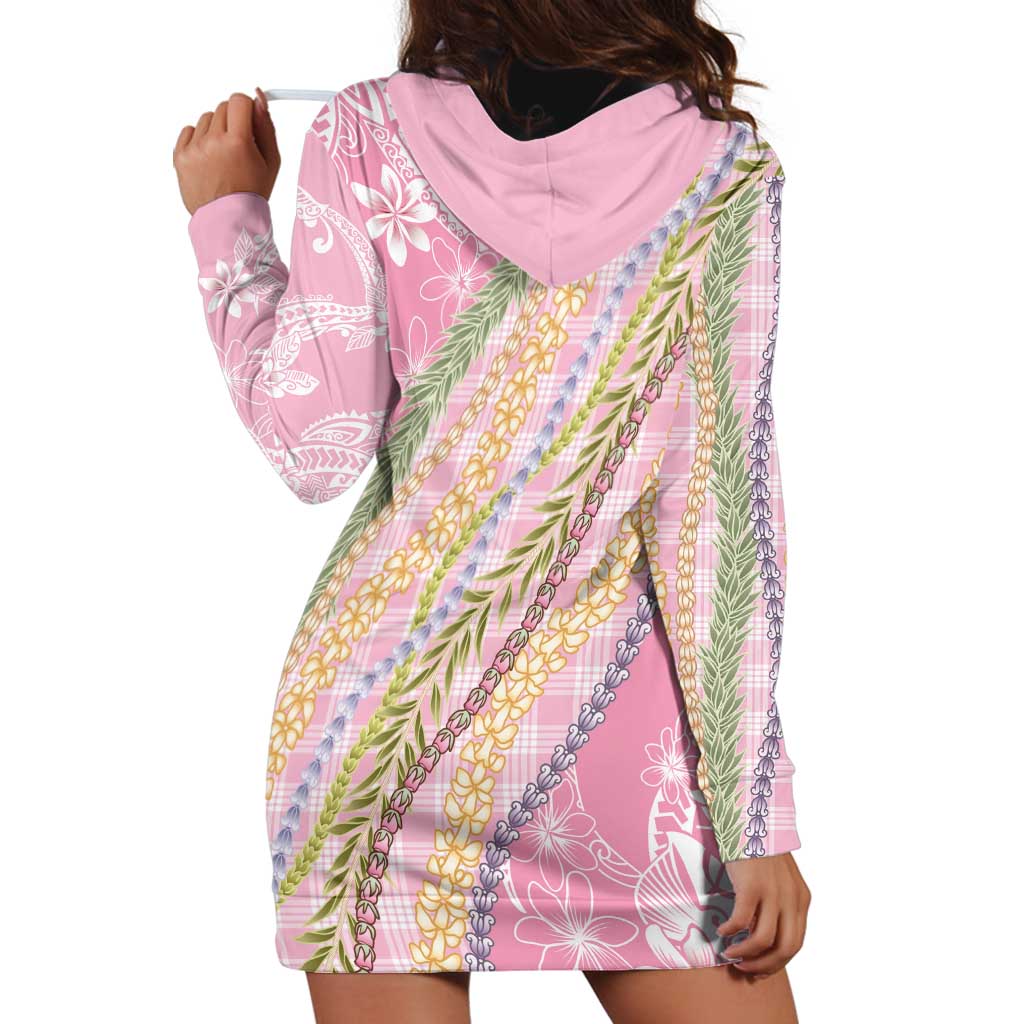 Pink Palaka Hawaii Leis Hoodie Dress Hawaiian-plaid Elegant Tropical Vibes LT14 - Polynesian Pride