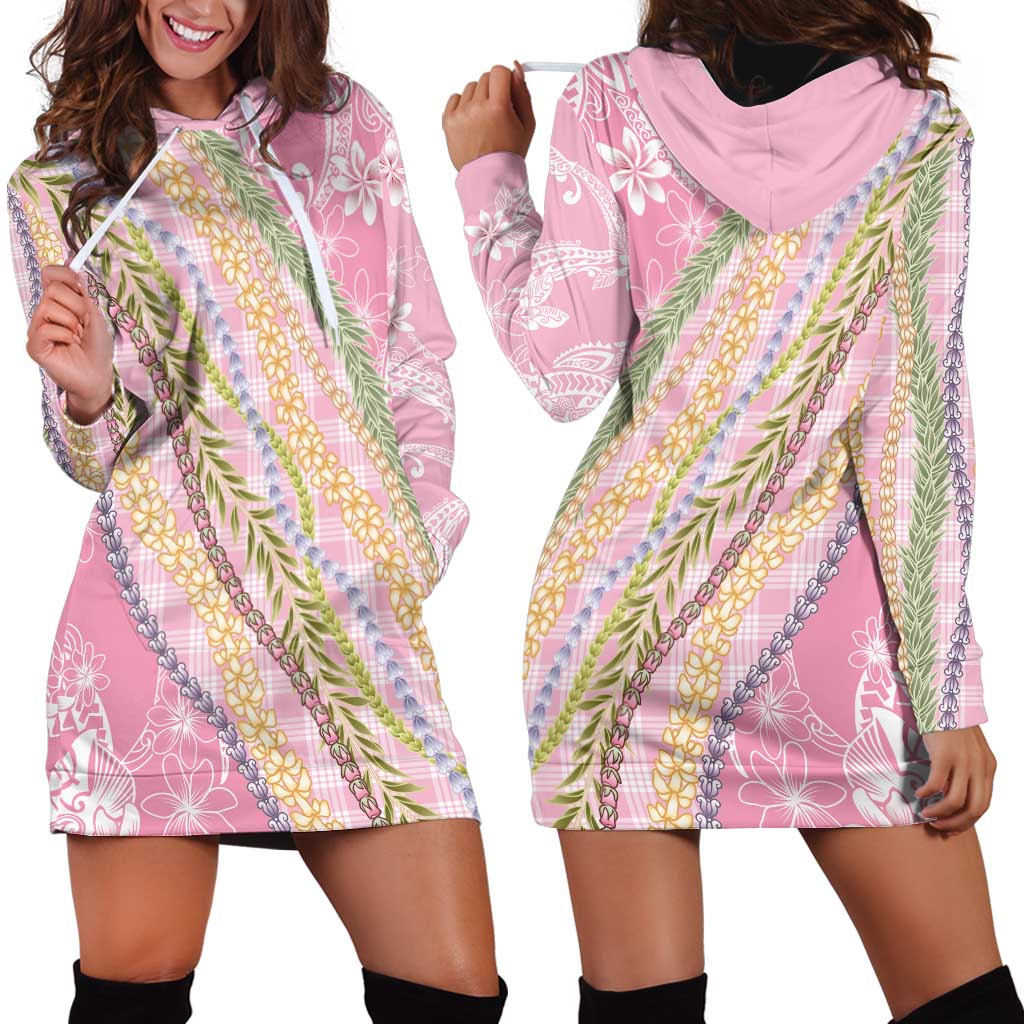 Pink Palaka Hawaii Leis Hoodie Dress Hawaiian-plaid Elegant Tropical Vibes LT14 - Polynesian Pride