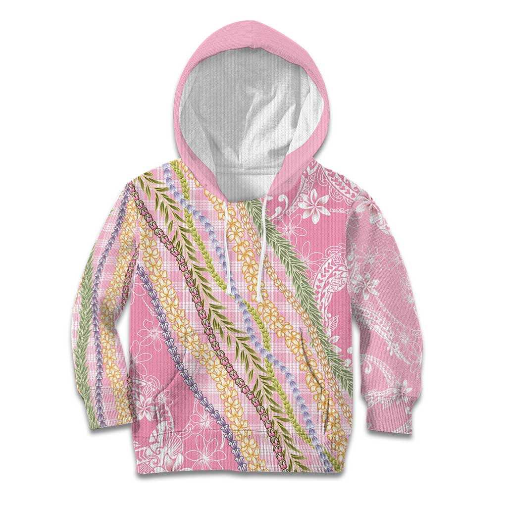 Pink Palaka Hawaii Leis Kid Hoodie Hawaiian-plaid Elegant Tropical Vibes - Polynesian Pride