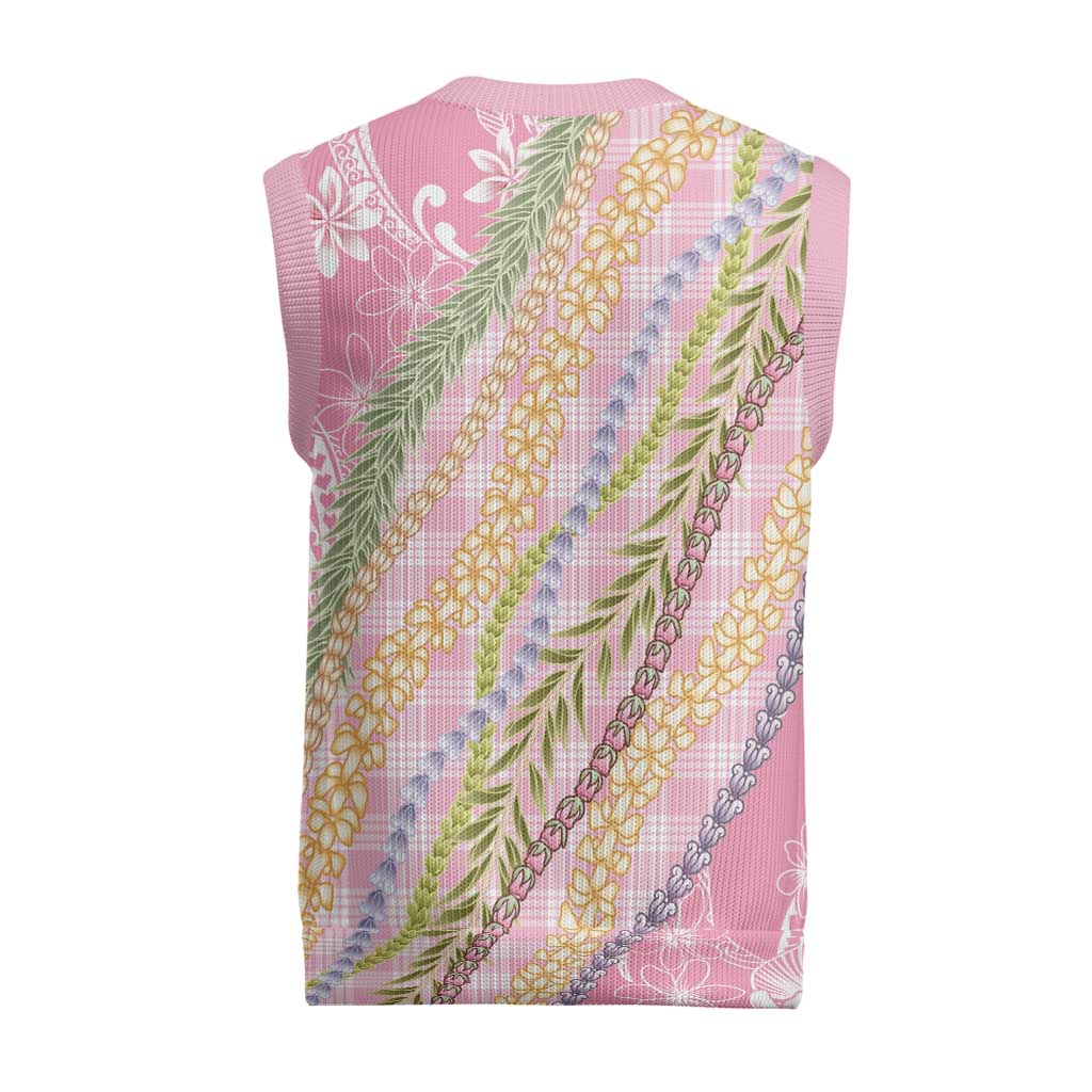 Pink Palaka Hawaii Leis Christmas Knitted V-Neck Vest Hawaiian-plaid Elegant Tropical Vibes - Polynesian Pride