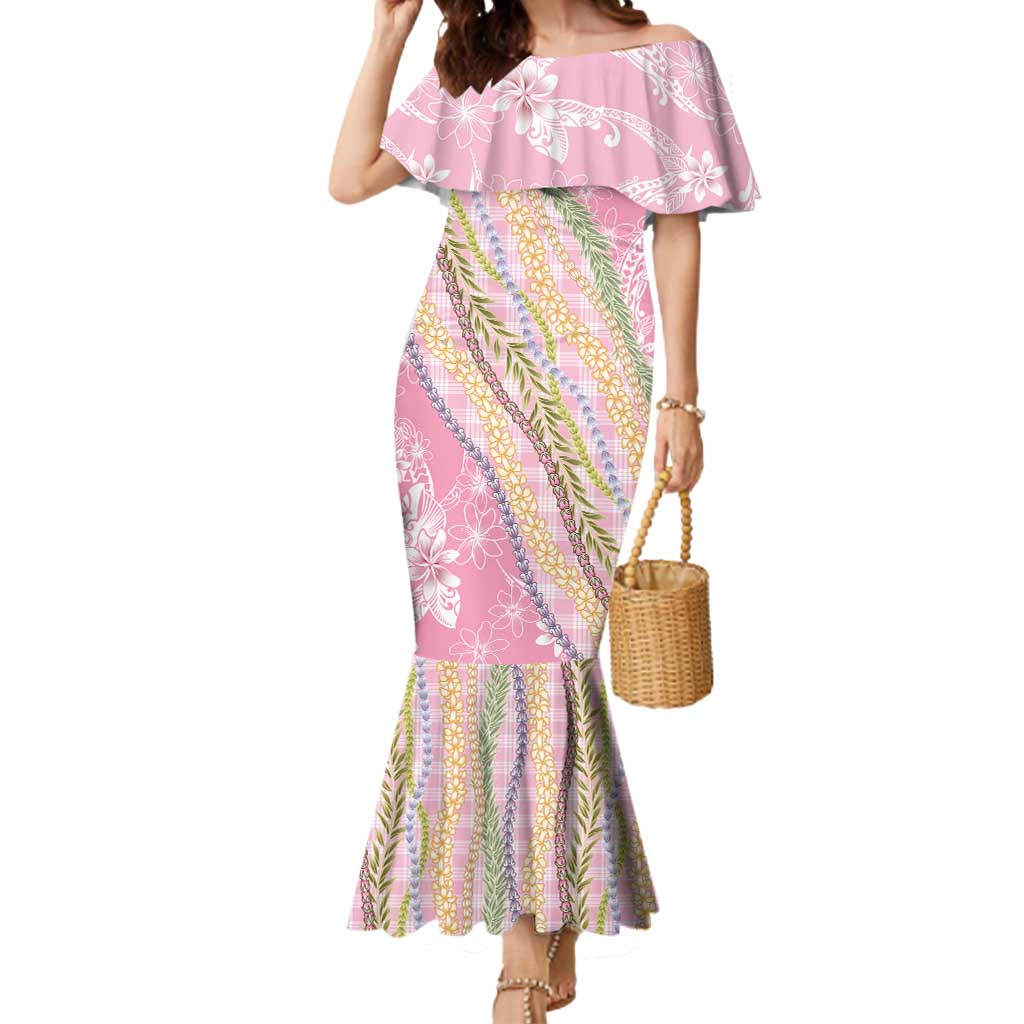 Pink Palaka Hawaii Leis Mermaid Dress Hawaiian-plaid Elegant Tropical Vibes - Polynesian Pride