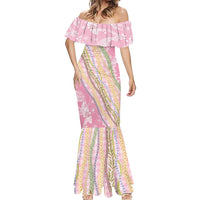 Pink Palaka Hawaii Leis Mermaid Dress Hawaiian-plaid Elegant Tropical Vibes - Polynesian Pride