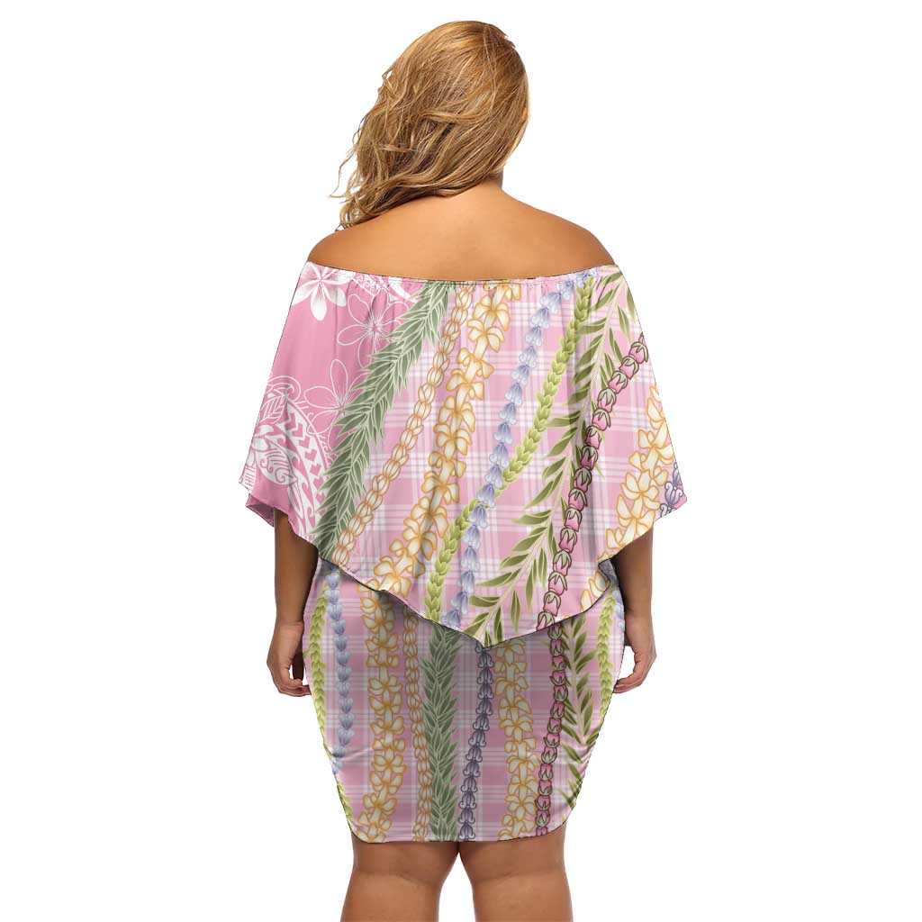 Pink Palaka Hawaii Leis Off Shoulder Short Dress Hawaiian-plaid Elegant Tropical Vibes - Polynesian Pride