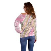 Pink Palaka Hawaii Leis Off Shoulder Sweater Hawaiian-plaid Elegant Tropical Vibes LT14 - Polynesian Pride