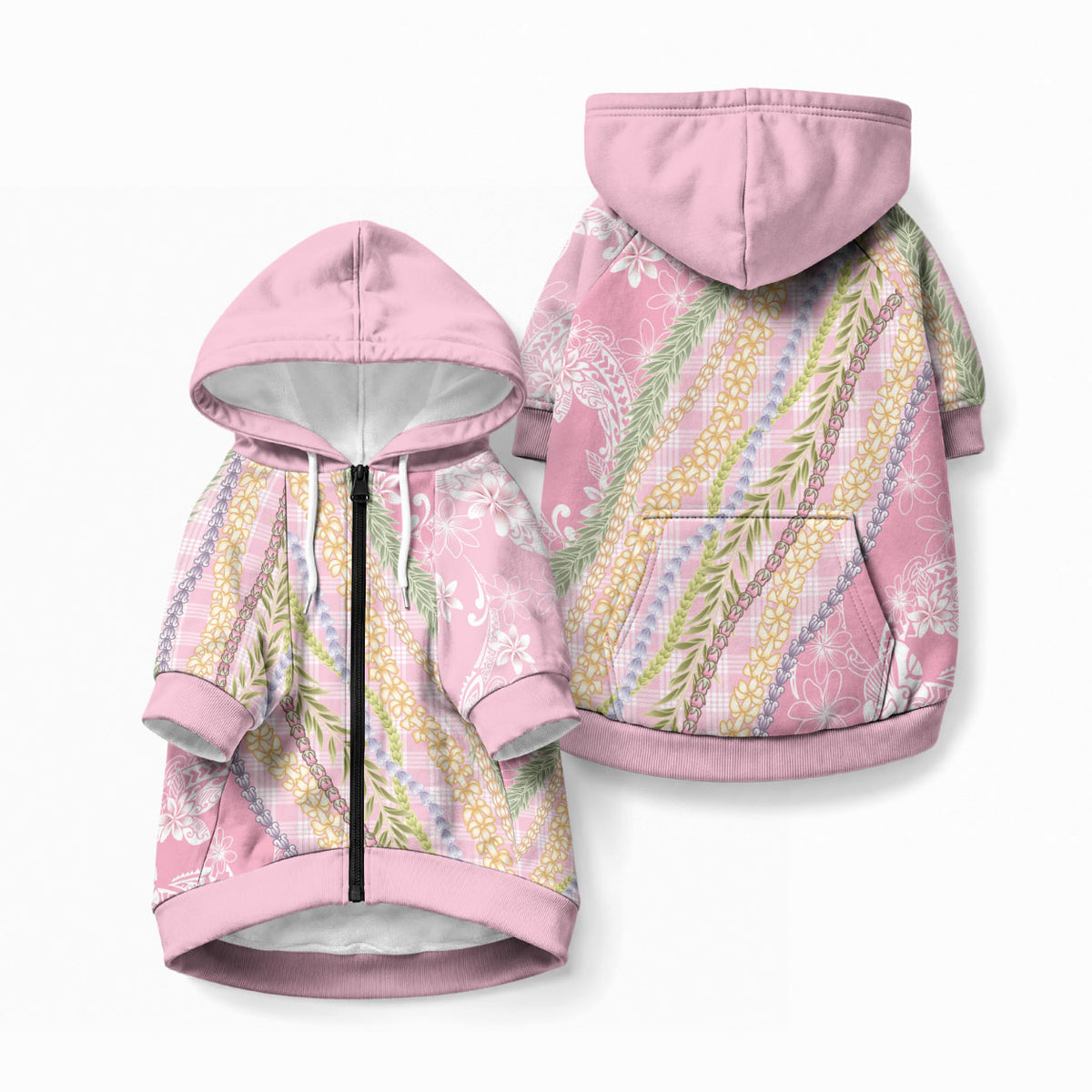 Pink Palaka Hawaii Leis Pet Hoodie Hawaiian-plaid Elegant Tropical Vibes