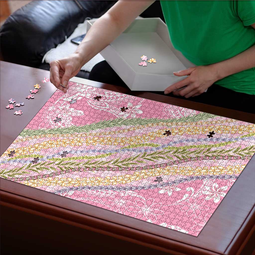 Pink Palaka Hawaii Leis Puzzle Hawaiian-plaid Elegant Tropical Vibes - Polynesian Pride