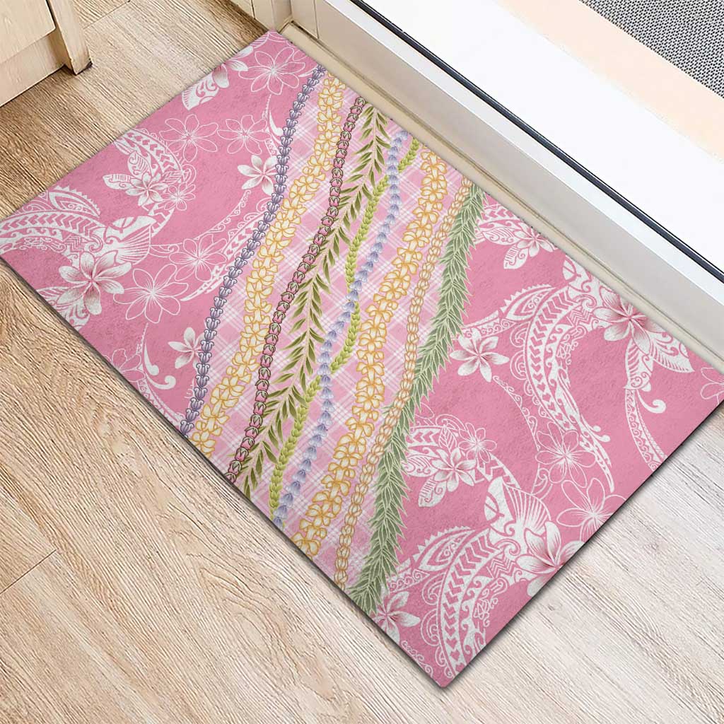 Pink Palaka Hawaii Leis Rubber Doormat Hawaiian-plaid Elegant Tropical Vibes - Polynesian Pride