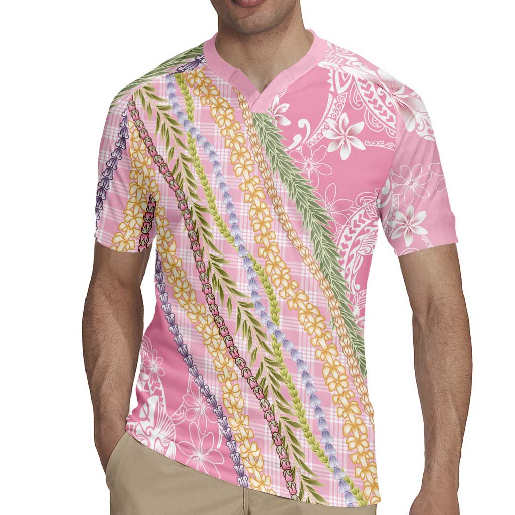 Pink Palaka Hawaii Leis Rugby Jersey Hawaiian-plaid Elegant Tropical Vibes - Polynesian Pride