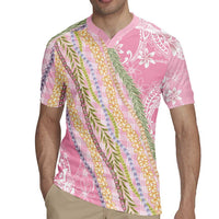 Pink Palaka Hawaii Leis Rugby Jersey Hawaiian-plaid Elegant Tropical Vibes - Polynesian Pride