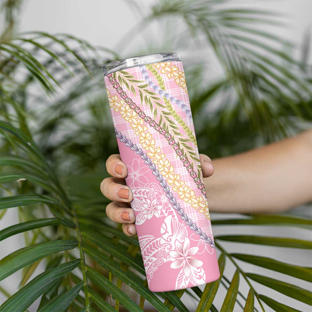 Pink Palaka Hawaii Leis Skinny Tumbler Hawaiian-plaid Elegant Tropical Vibes LT14 - Polynesian Pride