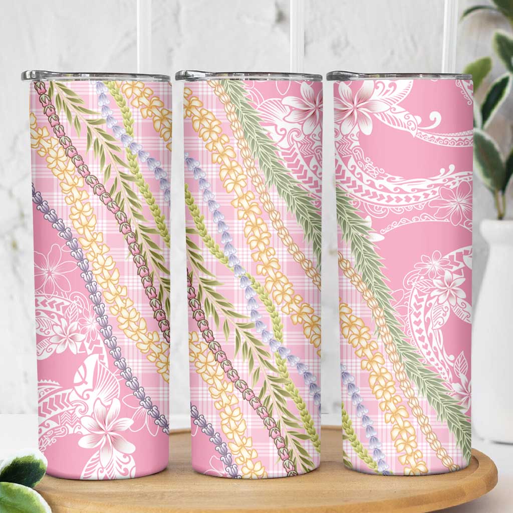 Pink Palaka Hawaii Leis Skinny Tumbler Hawaiian-plaid Elegant Tropical Vibes LT14 - Polynesian Pride