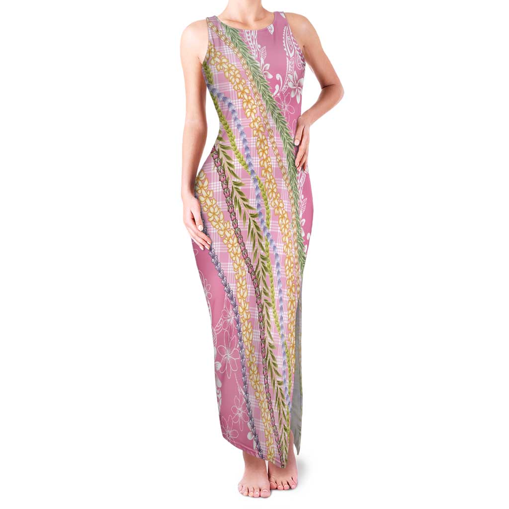 Pink Palaka Hawaii Leis Tank Maxi Dress Hawaiian-plaid Elegant Tropical Vibes - Polynesian Pride