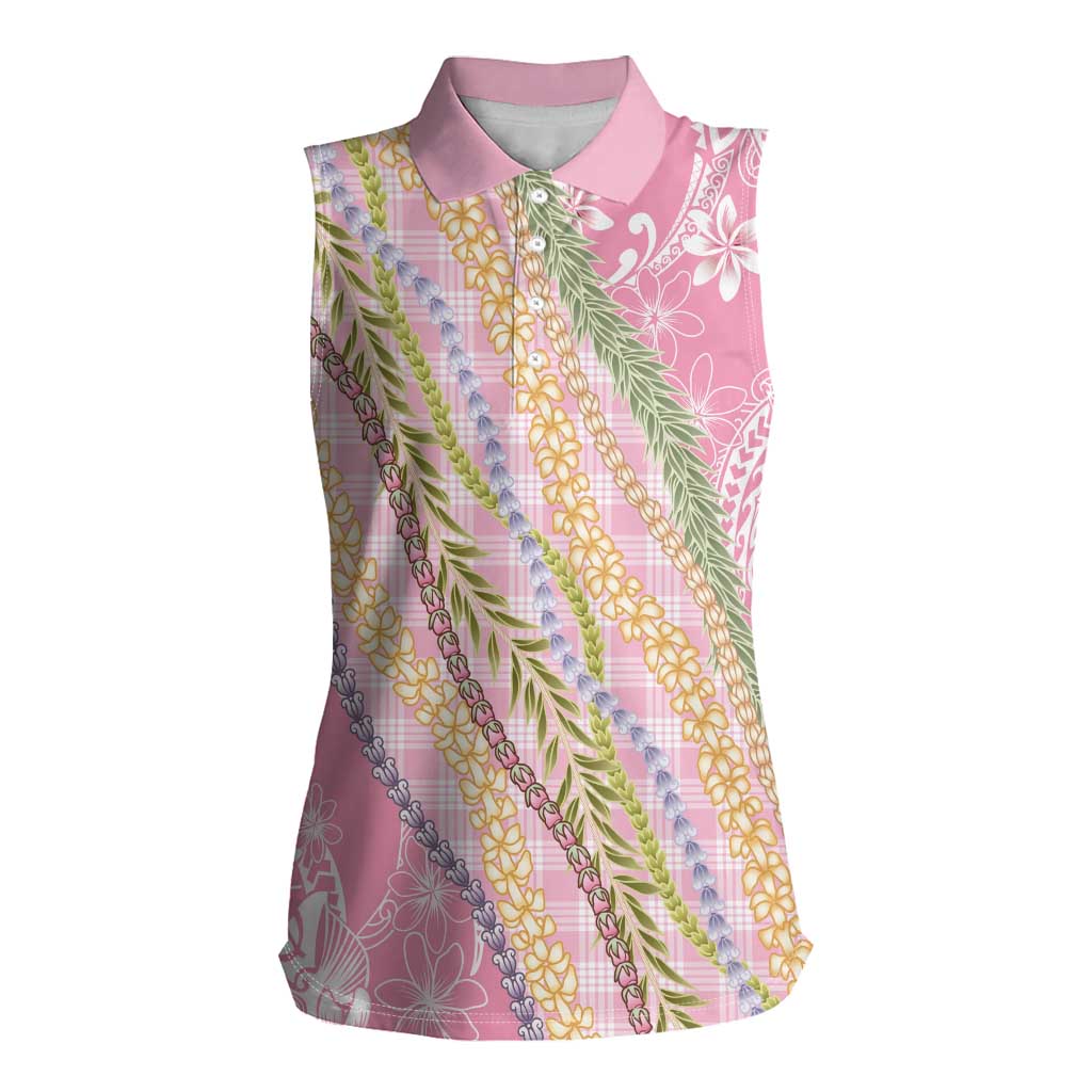 Pink Palaka Hawaii Leis Women Sleeveless Polo Shirt Hawaiian-plaid Elegant Tropical Vibes LT14 Female Pink - Polynesian Pride