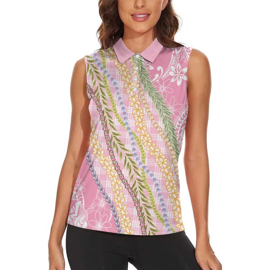 Pink Palaka Hawaii Leis Women Sleeveless Polo Shirt Hawaiian-plaid Elegant Tropical Vibes LT14 - Polynesian Pride