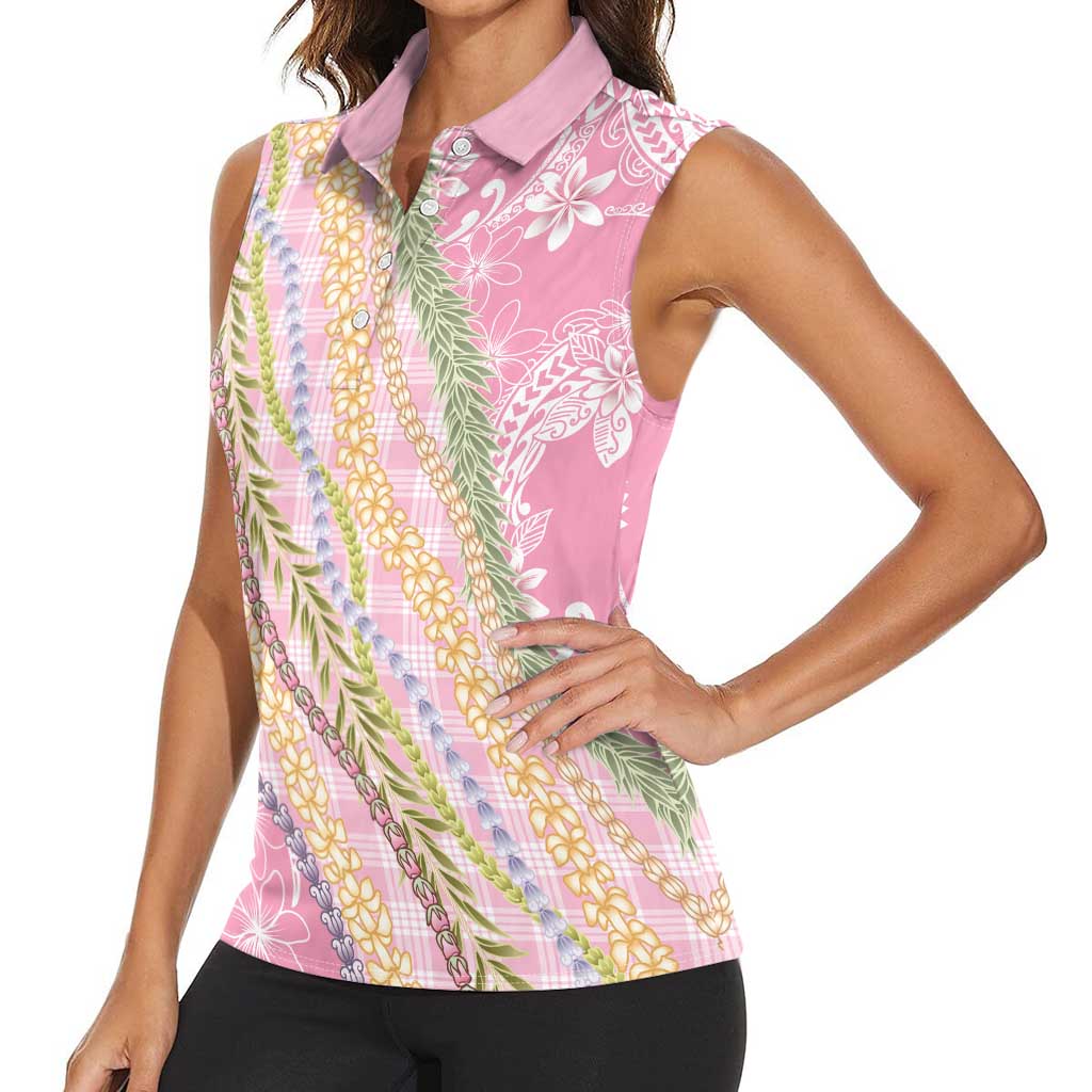 Pink Palaka Hawaii Leis Women Sleeveless Polo Shirt Hawaiian-plaid Elegant Tropical Vibes LT14 - Polynesian Pride