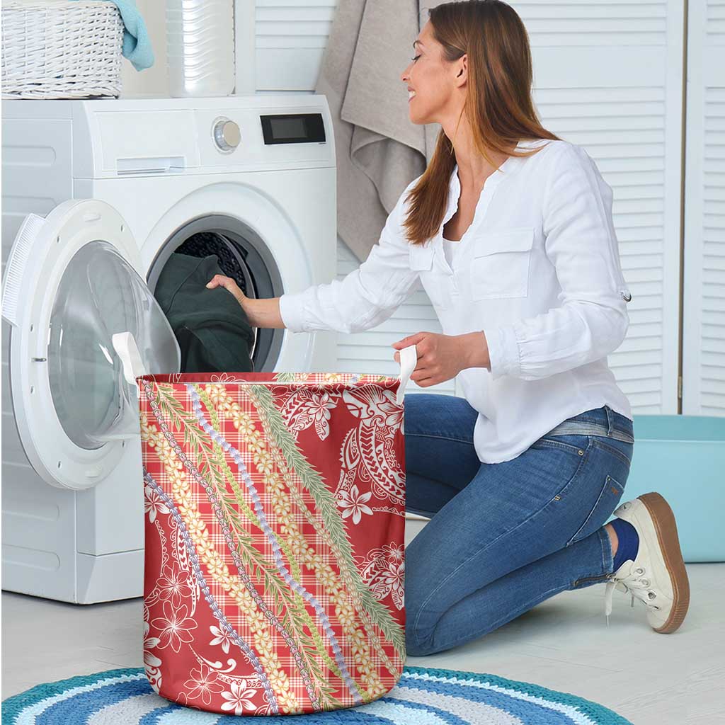 Red Palaka Hawaii Leis Laundry Basket Hawaiian-plaid Elegant Tropical Vibes - Polynesian Pride
