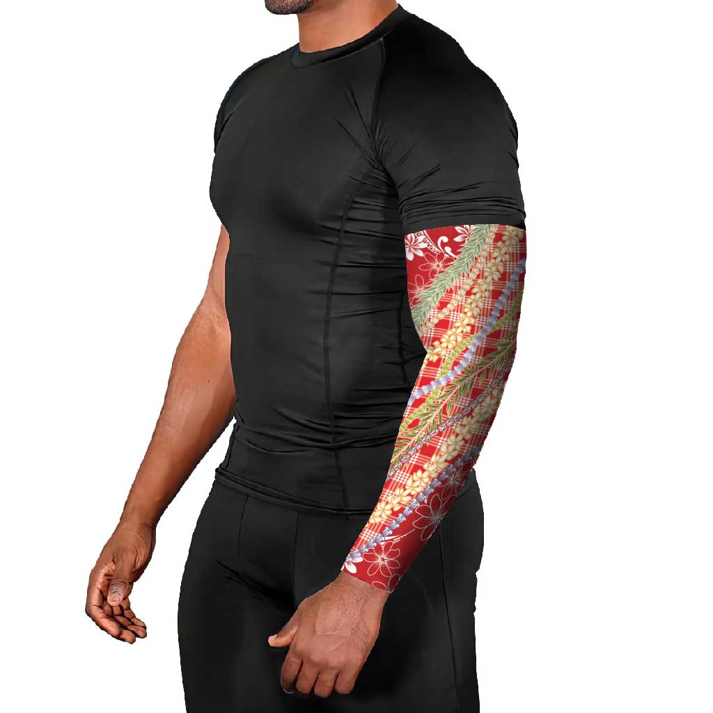 Red Palaka Hawaii Leis Arm Sleeves Hawaiian-plaid Elegant Tropical Vibes - Polynesian Pride