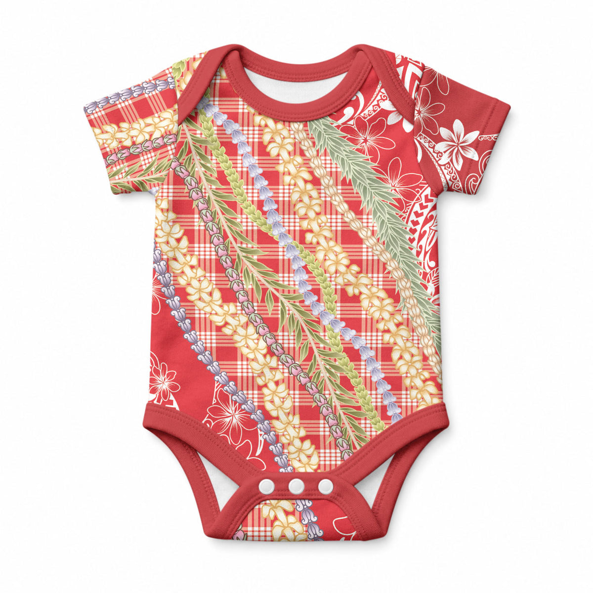 Red Palaka Hawaii Leis Baby Onesie Hawaiian-plaid Elegant Tropical Vibes