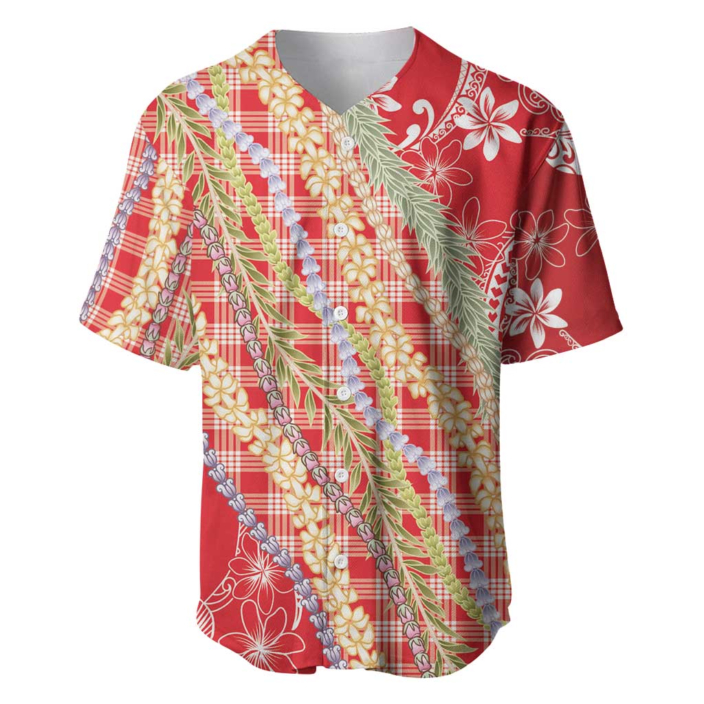 Red Palaka Hawaii Leis Baseball Jersey Hawaiian-plaid Elegant Tropical Vibes LT14 Red - Polynesian Pride