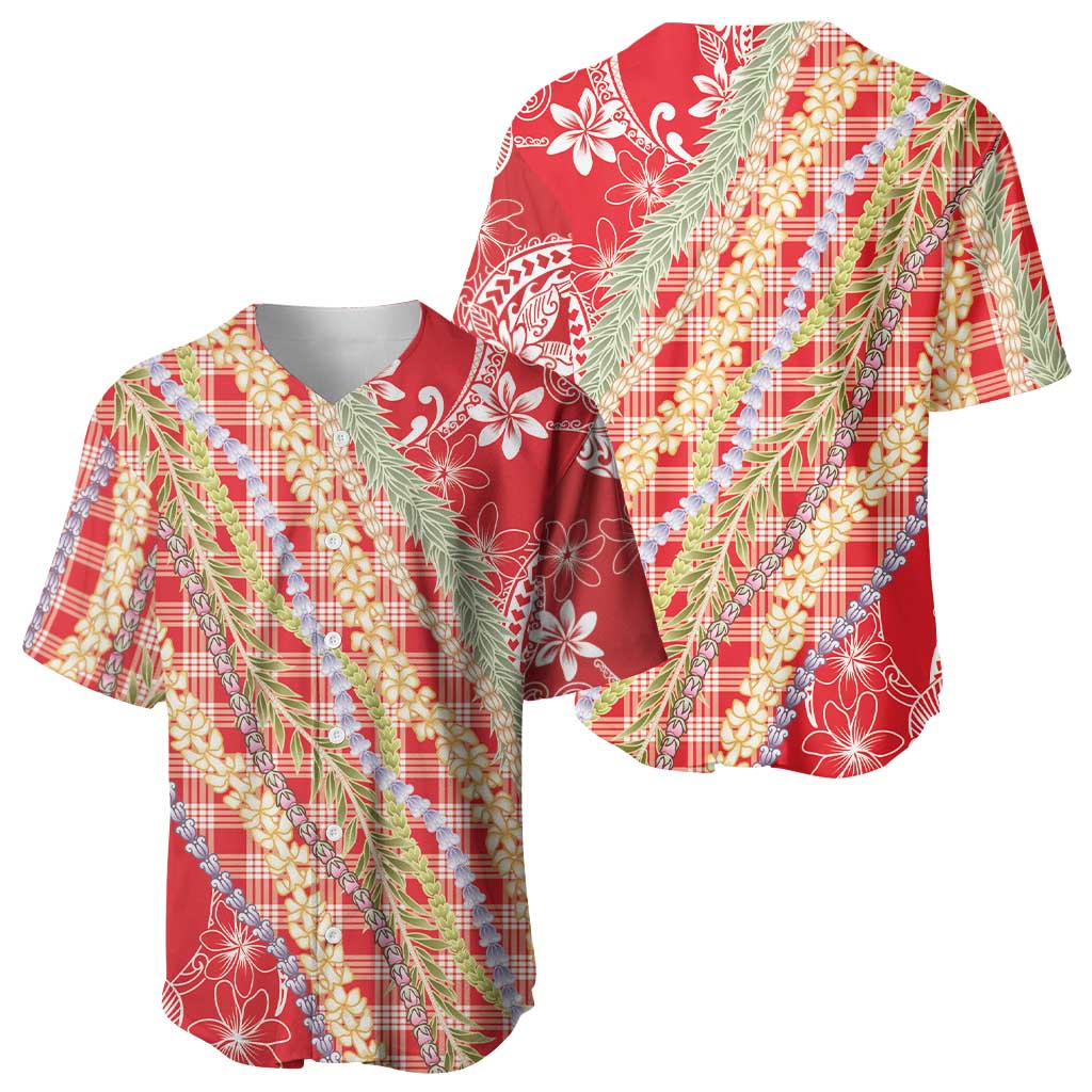 Red Palaka Hawaii Leis Baseball Jersey Hawaiian-plaid Elegant Tropical Vibes LT14 - Polynesian Pride