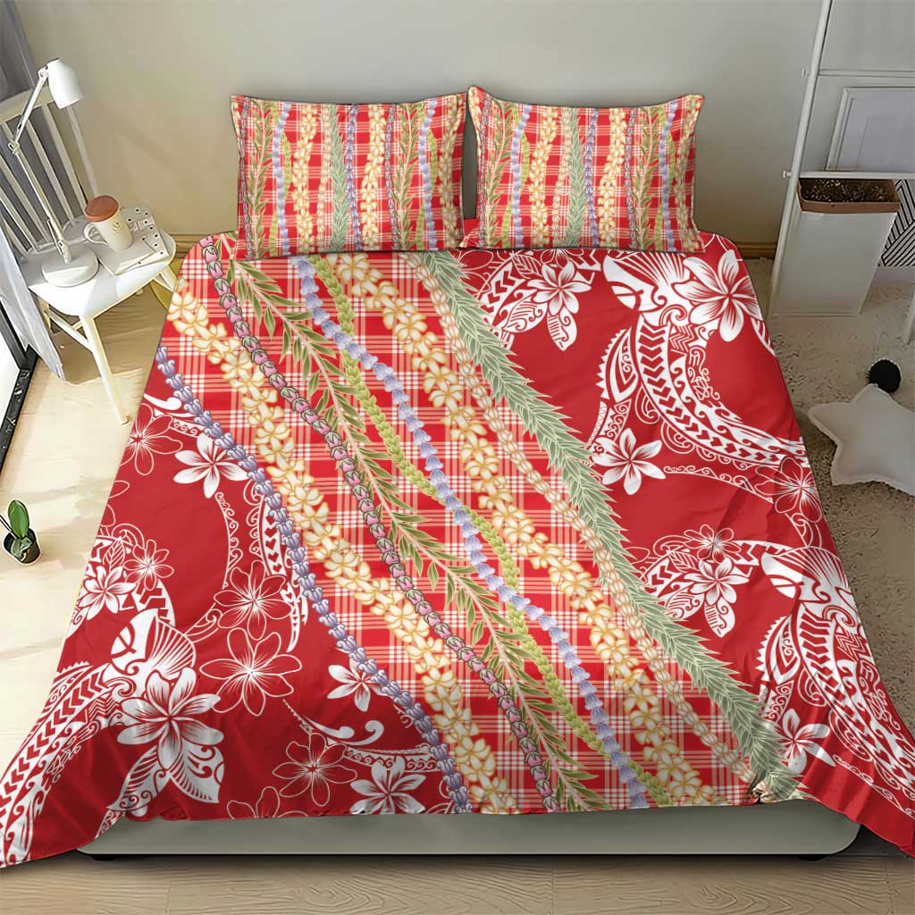 Red Palaka Hawaii Leis Bedding Set Hawaiian-plaid Elegant Tropical Vibes LT14 - Polynesian Pride