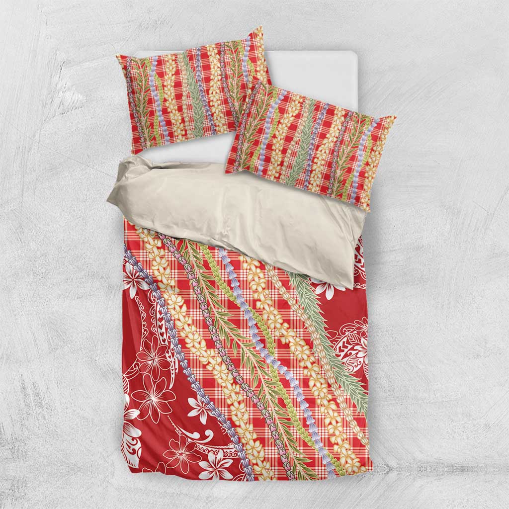 Red Palaka Hawaii Leis Bedding Set Hawaiian-plaid Elegant Tropical Vibes LT14 US Twin 172cm x 218cm Red - Polynesian Pride
