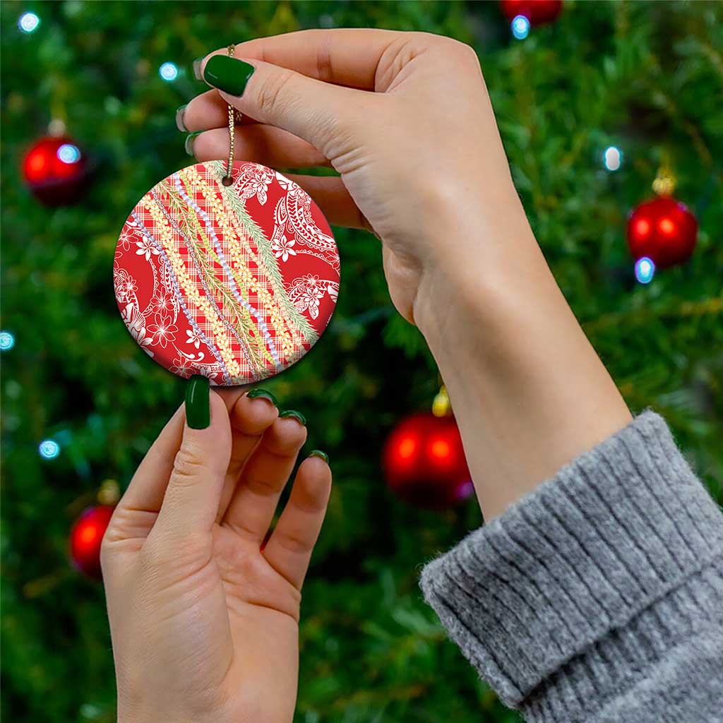 Red Palaka Hawaii Leis Ceramic Ornament Hawaiian-plaid Elegant Tropical Vibes - Polynesian Pride