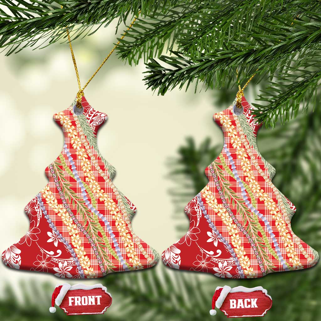 Red Palaka Hawaii Leis Ceramic Ornament Hawaiian-plaid Elegant Tropical Vibes - Polynesian Pride